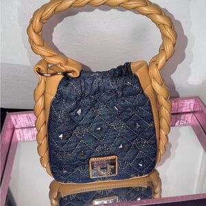 True Religion Denim and Tan Mini Bag